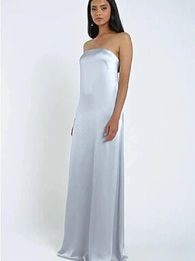 Jenny Yoo James Dress - Strapless Light Blue Satin/Silk Column Gown